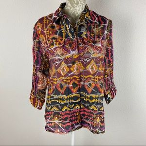 Drapers & Damon’s Bright Vibrant Abstract Top Sheer Colorful Womens Large
